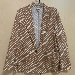 A New Day Blazer Jacket Women's Long Sleeve One Button Linen Blend Brown Zebra M